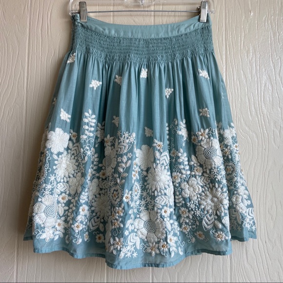 Anthropologie Blue Tassel Embroidered Skirt - Picture 10 of 15